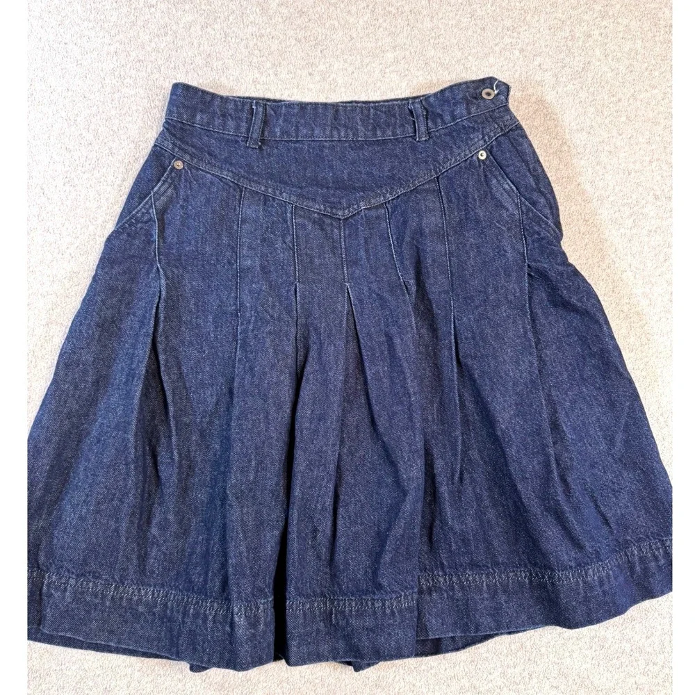 Free People Denim Skirt Womens 26 Blue Pleated High Waist A-Line Boho Mini Skirt
